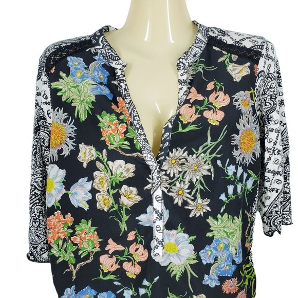 Anthropologie Tiny Effie Floral Popover Blouse Women's Size S Black Multicolor - Picture 2 of 6